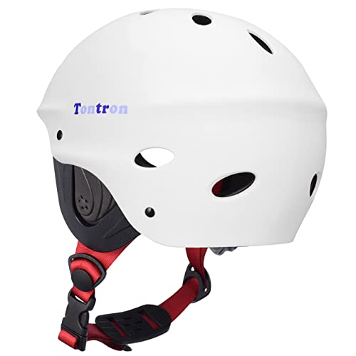 Tontron Adult Water Sports Helmet with Camera Mount Plate Matte Snow White Medium - Image 3