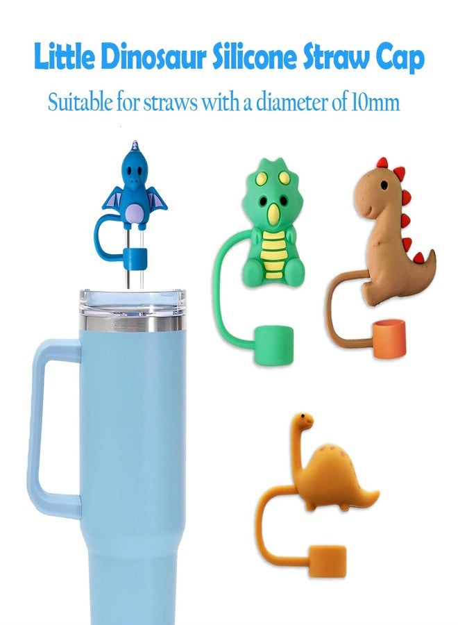 QUVIAE 4 Pack Dinosaur Straw Cover Cap for Stanley Cup 30&40 Oz Tumblers, 0.4in/10mm Silicone Straw Topper Protector Lid with Cute Dinosaurs Kids Cup Accessories - Image 2