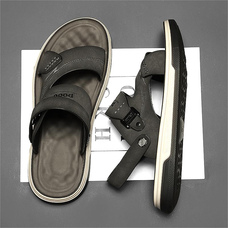 Genuine Leather Sandals Men'S Summer Outer Wear Dad Dual-Use Casual Boys Wear-Resistant Sports Beach Slippers - Image 1