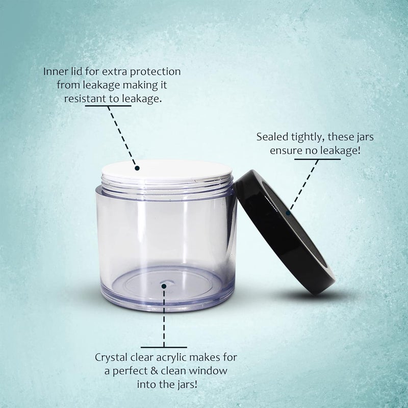 nsb herbals nsb herbals Acrylic Container San Jars With Black Outer Lid And Inner White Lid Set For Lip Balms Diy Skin Care Body Butters And Creams Clear 100 G 12  - Image 2