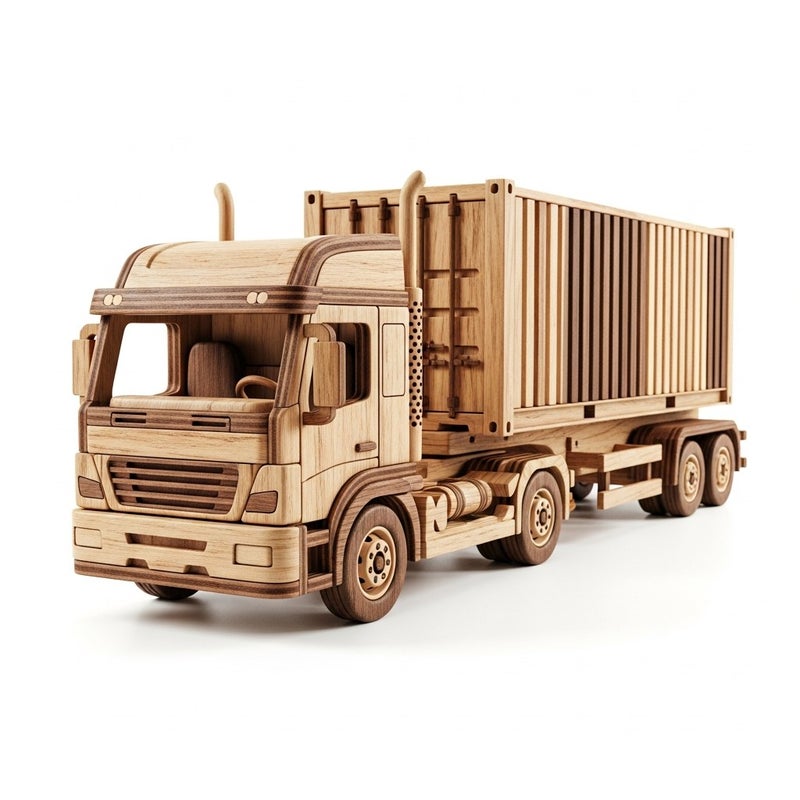 general Educational Wooden Container Truck Toy with Detachable Cargo Trailer - Image 3