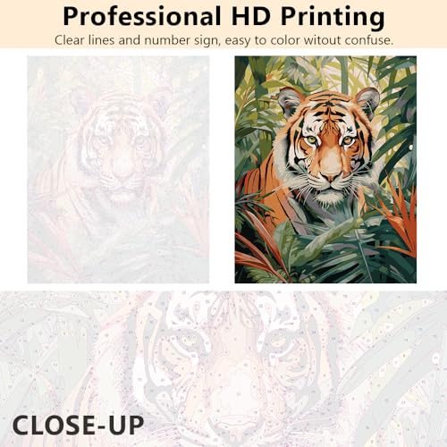 Rebotipy Animal Paint by Numbers Modern Adult Beginner Painting Art DIY Tiger Forest Beast Paint by Numbers Tropical Rainforest Painting Art Lady Men Living Room Bedroom Wall Art Decoration 16x20 in - Image 3