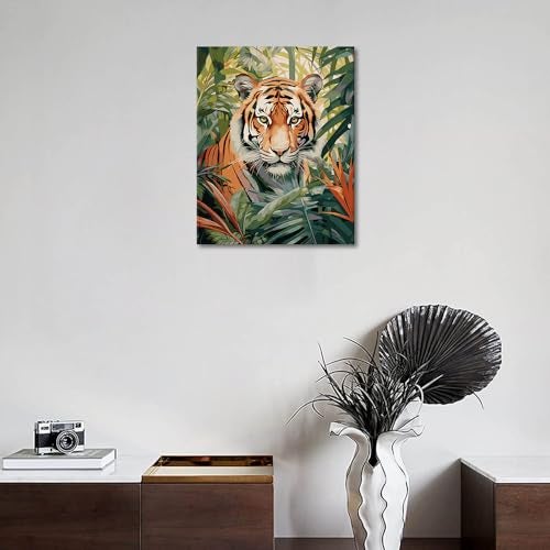 Rebotipy Animal Paint by Numbers Modern Adult Beginner Painting Art DIY Tiger Forest Beast Paint by Numbers Tropical Rainforest Painting Art Lady Men Living Room Bedroom Wall Art Decoration 16x20 in - Image 2