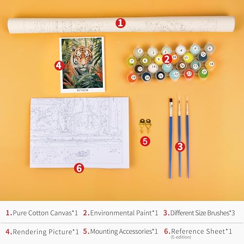Rebotipy Animal Paint by Numbers Modern Adult Beginner Painting Art DIY Tiger Forest Beast Paint by Numbers Tropical Rainforest Painting Art Lady Men Living Room Bedroom Wall Art Decoration 16x20 in - Image 5