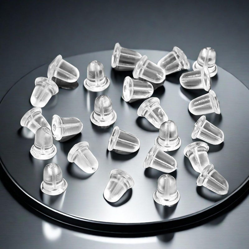 Melimarry Silicone Earring Backs, 200 Pack Clear Hypoallergenic Replacement Stoppers for Stud, Post, Hoop, Fishhook Earrings - Image 1