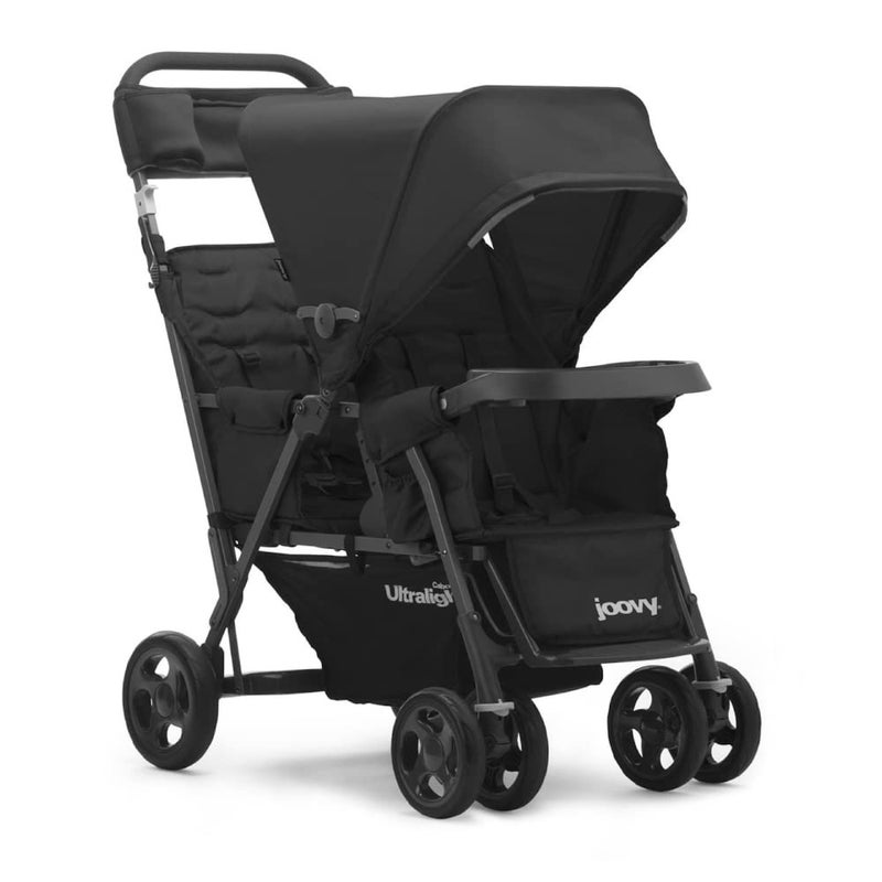 Joovy Joovy Caboose Too Ultralight Graphite StandOn Double Stroller with Universal Car Seat Adapter 3Way Reclining Seats Option to Use Rear Seat Bench Seat or Standing Platform