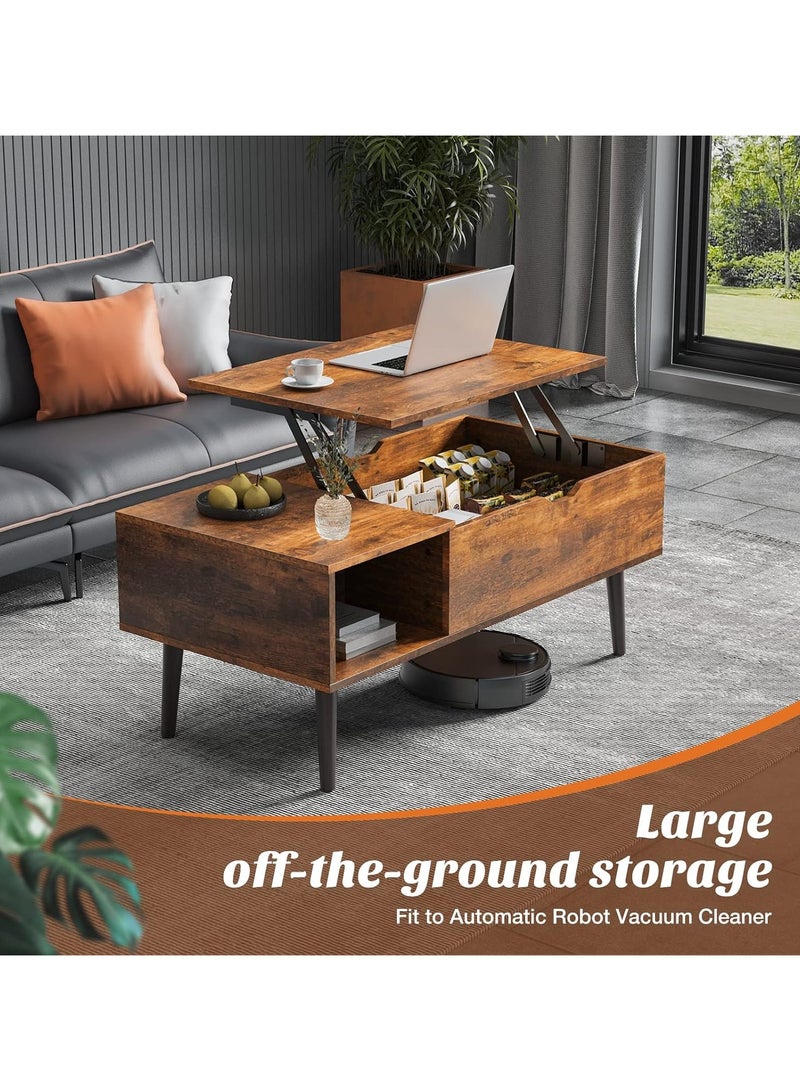 Chulovs Coffee Table, Lift Top Coffee Tables for Living Room, Office, Small Rising Wooden Dining Center Tables with Storage Shelf and Hidden Compartment, Brown - Image 3