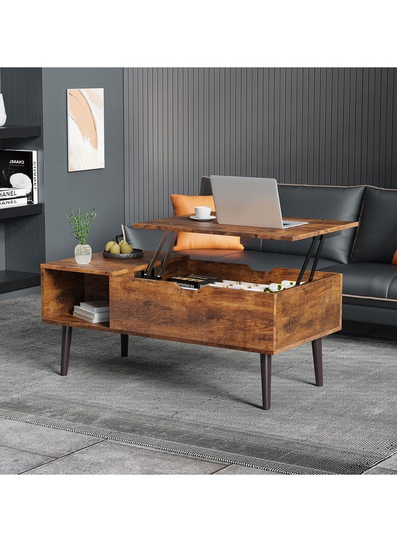 Chulovs Coffee Table, Lift Top Coffee Tables for Living Room, Office, Small Rising Wooden Dining Center Tables with Storage Shelf and Hidden Compartment, Brown - Image 4