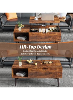 Chulovs Chulovs Coffee Table, Lift Top Coffee Tables for Living Room, Office, Small Rising Wooden Dining Center Tables with Storage Shelf and Hidden Compartment, Brown  - Image 5