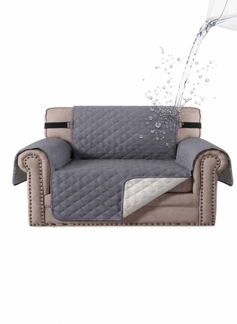 JZS Waterproof Sofa Slipcover, Reversible Sofa Cover Water Resistant Couch Cover with Foam Sticks Elastic Straps Furniture Protector for Pets Kids Children Dog Cat(Grey,2 Seater) - Image 1