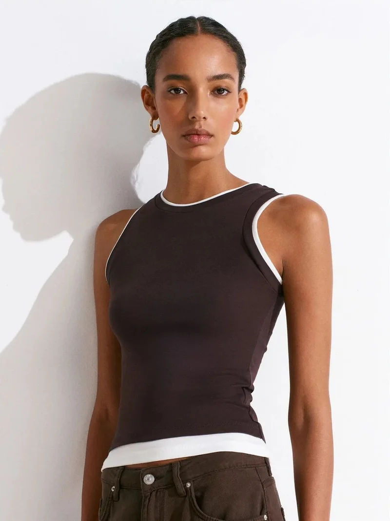 ديلفين Dilvin Sleeveless Ribbed Cotton Blouse