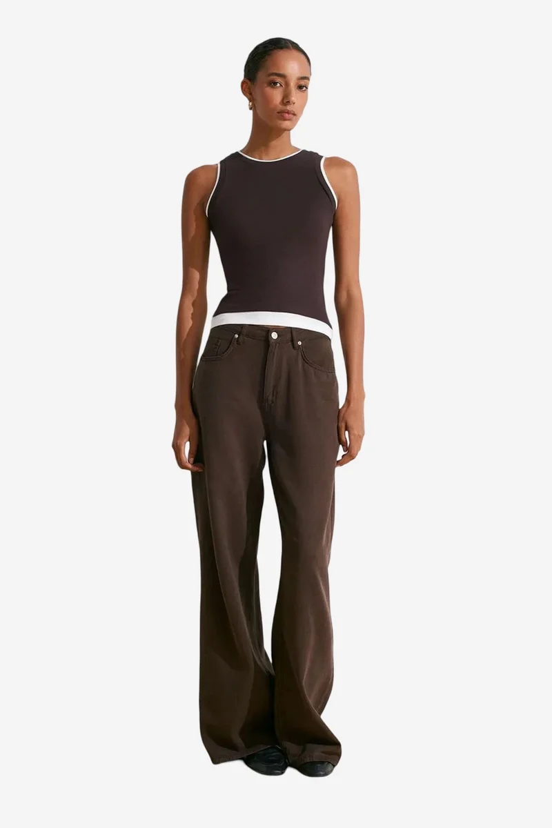 Dilvin Coffee Brown DILVIN Sleeveless Ribbed Cotton Blouse for Women | Best Price UAE