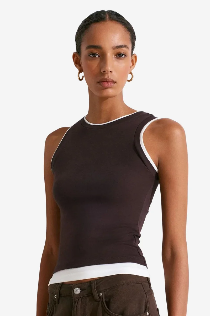 DILVIN Sleeveless Ribbed Cotton Blouse