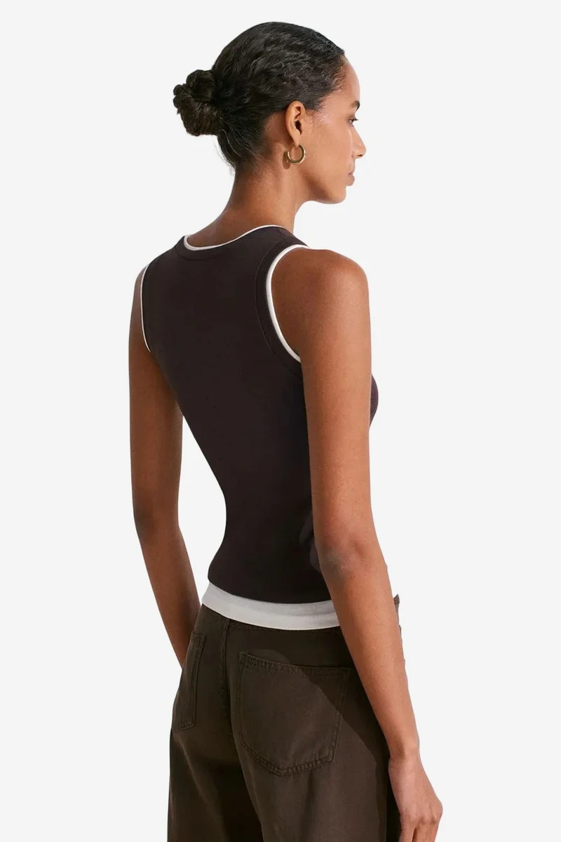Dilvin Coffee Brown DILVIN Sleeveless Ribbed Cotton Blouse for Women | Best Price UAE
