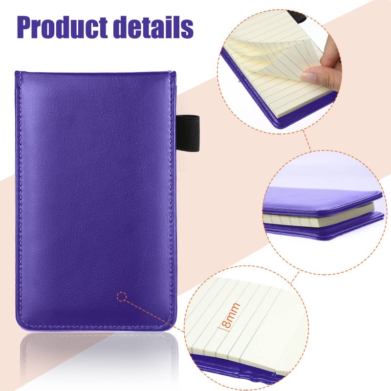 Outus 10 Pcs Mini Pocket Notepad Holder Set Included Small Leather Pocket Notebook Holder with 50 Lined Sheets, Metal Pen, 8 Pcs 3 x 5 Inch Memo Book Refills, 30 Lined Paper Per Note Pad (Purple) - Image 3