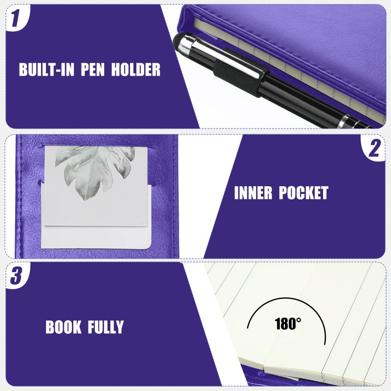 Outus 10 Pcs Mini Pocket Notepad Holder Set Included Small Leather Pocket Notebook Holder with 50 Lined Sheets, Metal Pen, 8 Pcs 3 x 5 Inch Memo Book Refills, 30 Lined Paper Per Note Pad (Purple) - Image 4