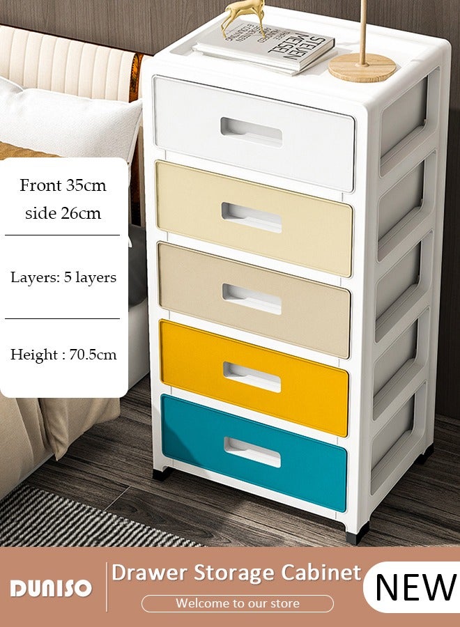 DUNISO 5 Layers Drawer Storage Cabinet Drawer Plastic Containers Box with Wheels 35CM Wide Slit Cabinet Drawer Unit Multipurpose Drawer Storage Organizer for Kitchen Bedroom Bathroom and Living Room - Image 1