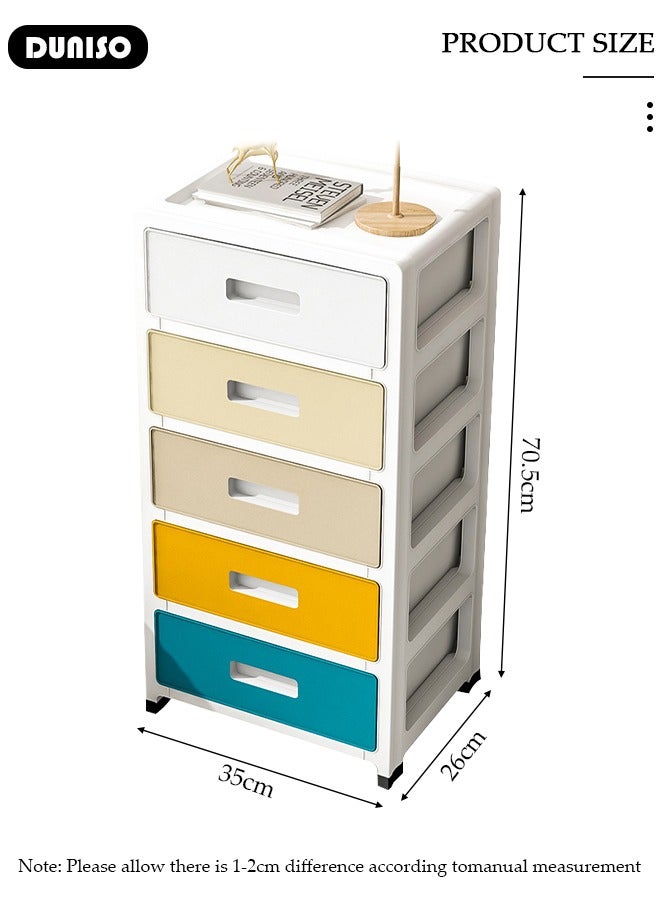 DUNISO 5 Layers Drawer Storage Cabinet Drawer Plastic Containers Box with Wheels 35CM Wide Slit Cabinet Drawer Unit Multipurpose Drawer Storage Organizer for Kitchen Bedroom Bathroom and Living Room - Image 2