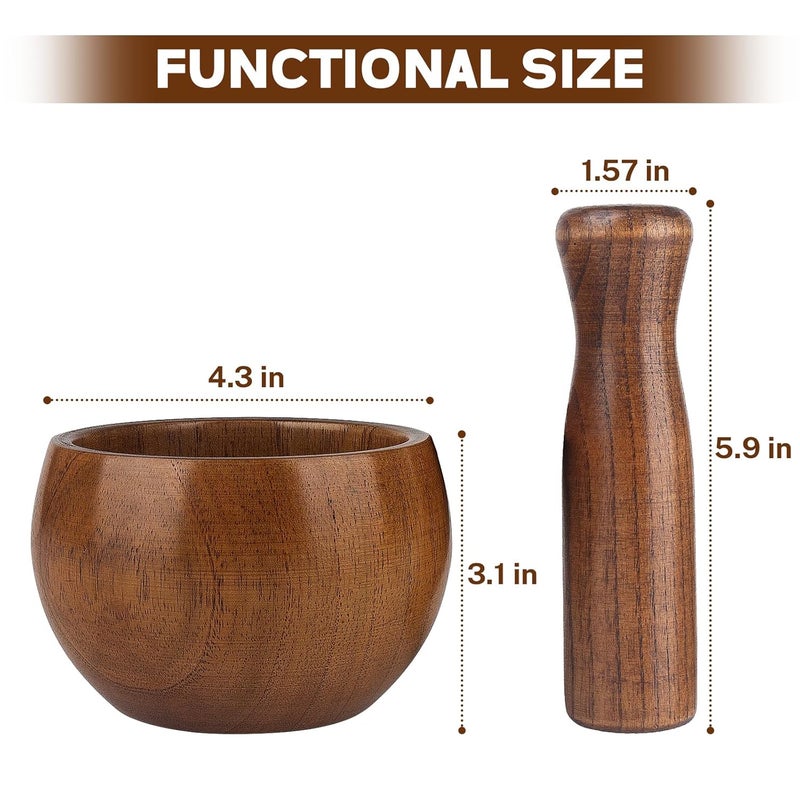 Hisize Wood Mortar and Pestle Set, Wood Grinder Bowl for Guacamole, Salsa, Herb Crusher and Pill - Image 3