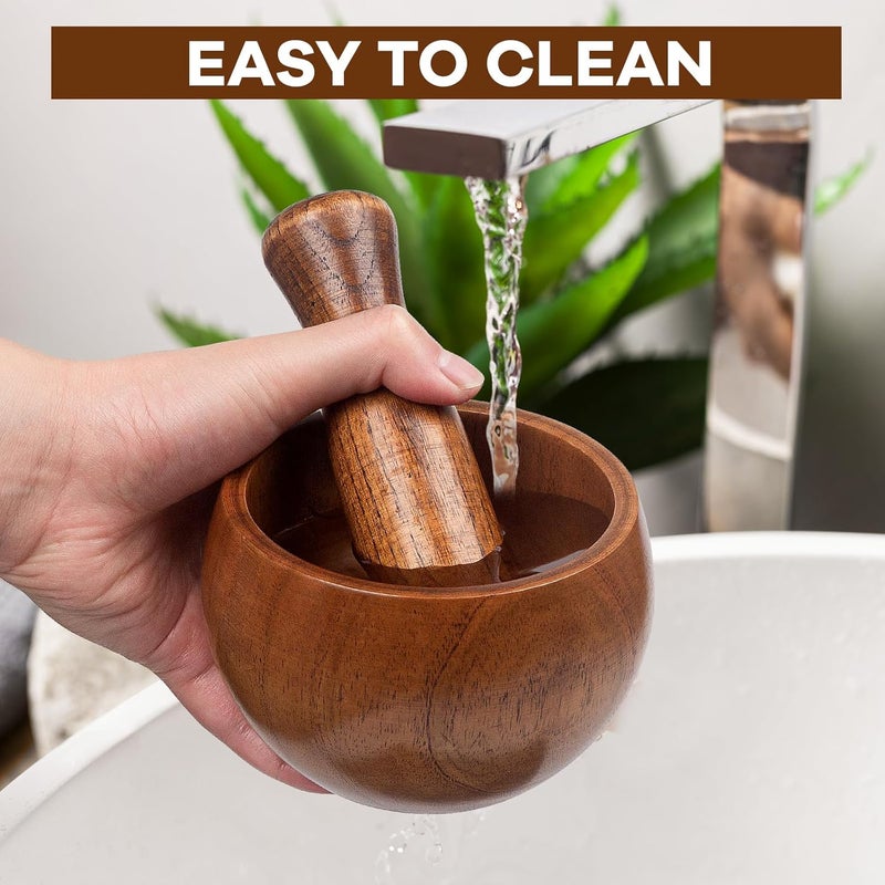 Hisize Wood Mortar and Pestle Set, Wood Grinder Bowl for Guacamole, Salsa, Herb Crusher and Pill - Image 5