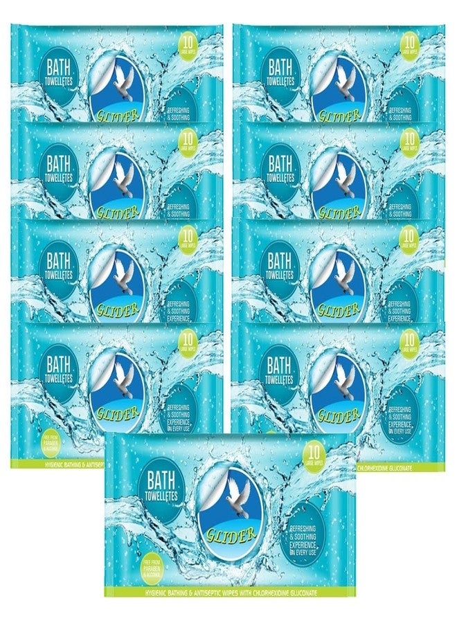 Glider Body Cleansing Wet Bed Bath Wipes for Adults | 9 Packs | 90 Wipes | Large, Rinse-Free Body Cleansing Wipes | Aloe Vera & Vitamins | Hygienic & Refreshing Care - Image 1