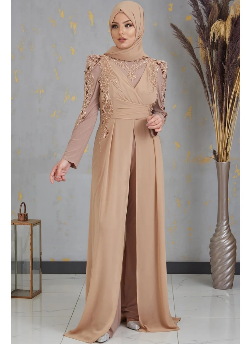 Esilanur Gunes Beaded Hijab Jumpsuit Gold