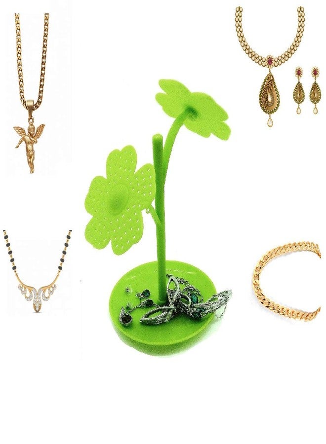CONNECTWIDE Flower Jewelry Necklace Stud Earring Holder Organizer Display Rack Tower Stand Tree with Base Tray Jewelry Multi-Functional (Green) - Image 1