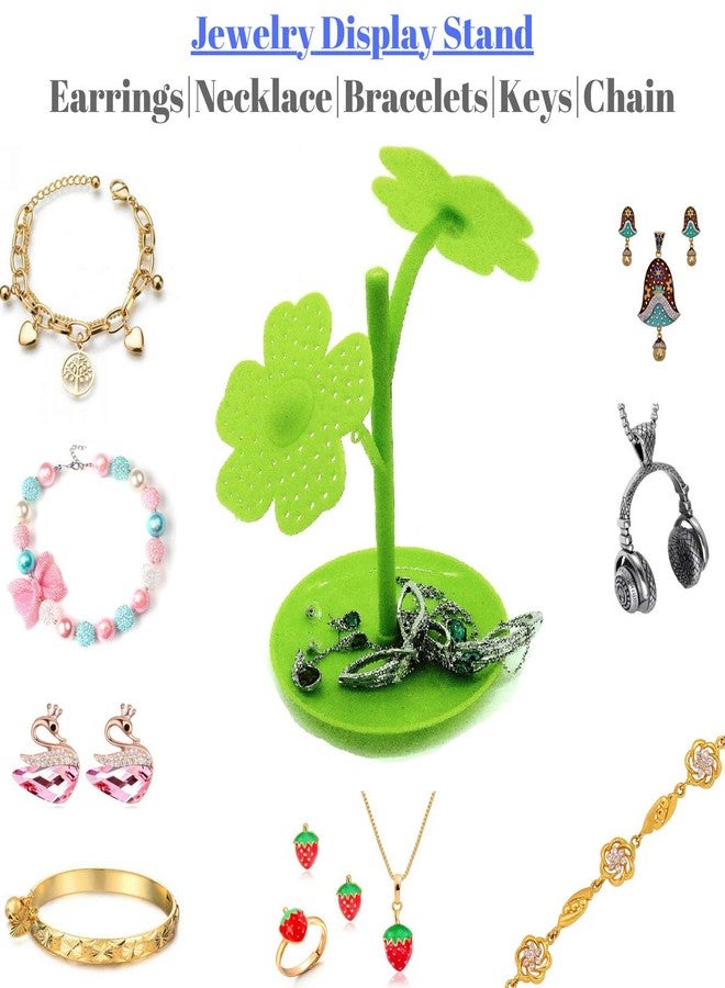 CONNECTWIDE Flower Jewelry Necklace Stud Earring Holder Organizer Display Rack Tower Stand Tree with Base Tray Jewelry Multi-Functional (Green) - Image 3