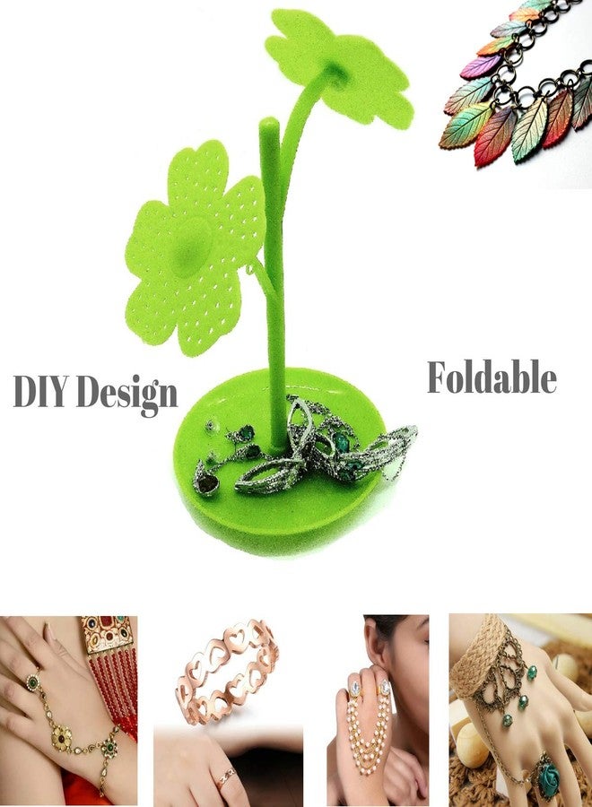 CONNECTWIDE Flower Jewelry Necklace Stud Earring Holder Organizer Display Rack Tower Stand Tree with Base Tray Jewelry Multi-Functional (Green) - Image 2