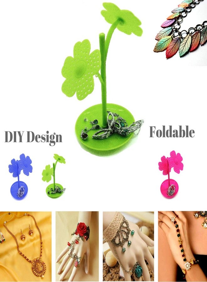 CONNECTWIDE Flower Jewelry Necklace Stud Earring Holder Organizer Display Rack Tower Stand Tree with Base Tray Jewelry Multi-Functional (Green) - Image 5
