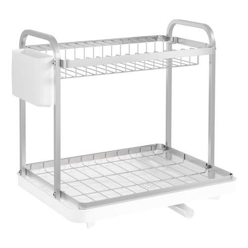 Sakugi 2-Tier Dish Drying Rack - Stainless Steel Dish Rack with Cutlery & Utensil Holders for Kitchen Counter, Sink Organization and Storage Essentials, Home Decor, 15" W x 11.4" L x 15" H, White - Image 3