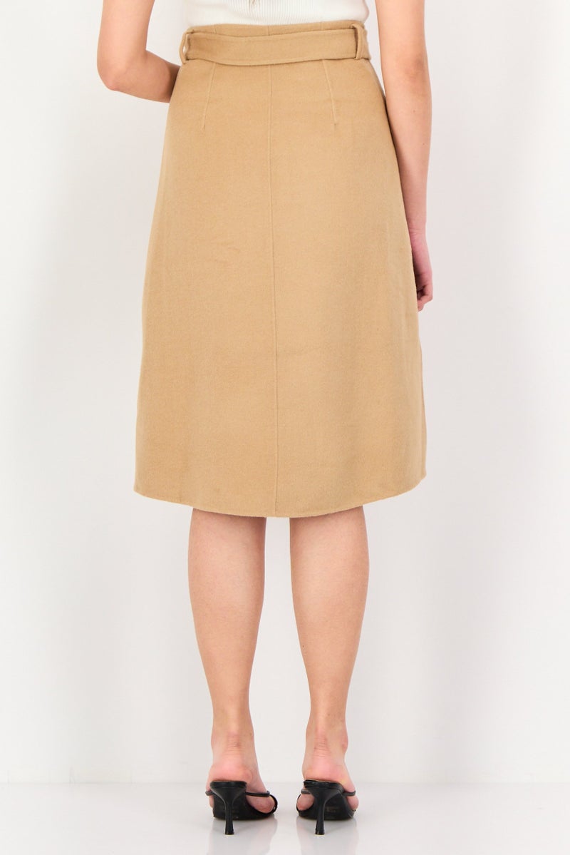 SELECTED Women Textured Midi Skirt, Tan - Image 3