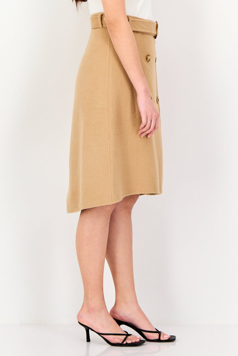 SELECTED Women Textured Midi Skirt, Tan - Image 2