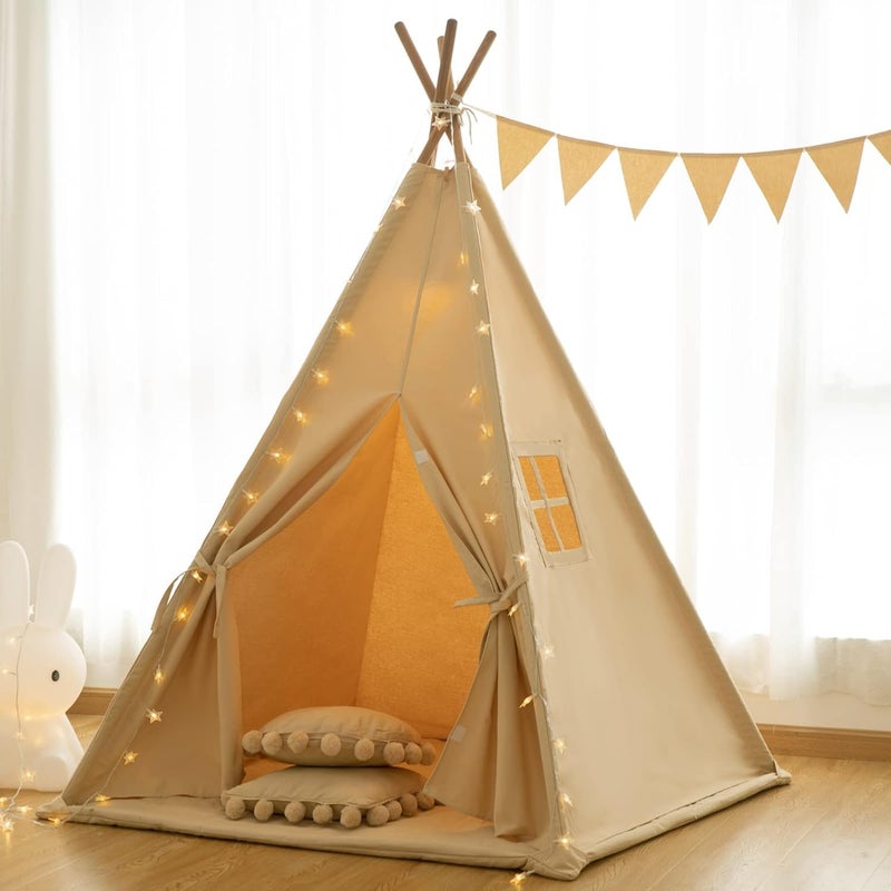 RongFa Teepee Tent for KidsPortable Children Play Tent Indoor Outdoor Apricot with Mat - Image 2