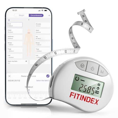 FITINDEX Body Measuring Tape, Accurate Bluetooth Measuring Tape for Body Measurements, Smart Body Tape Measure Retractable with 12 Body Parts Measure for Weight Loss Fitness Muscle Gain, Sync with APP - Image 1
