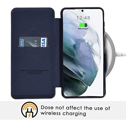PULOKA Samsung Galaxy S21 Pu Leather Flip Back Cover Leather Wallet Case with Card Slot & Kickstand Function – Blue - Image 4