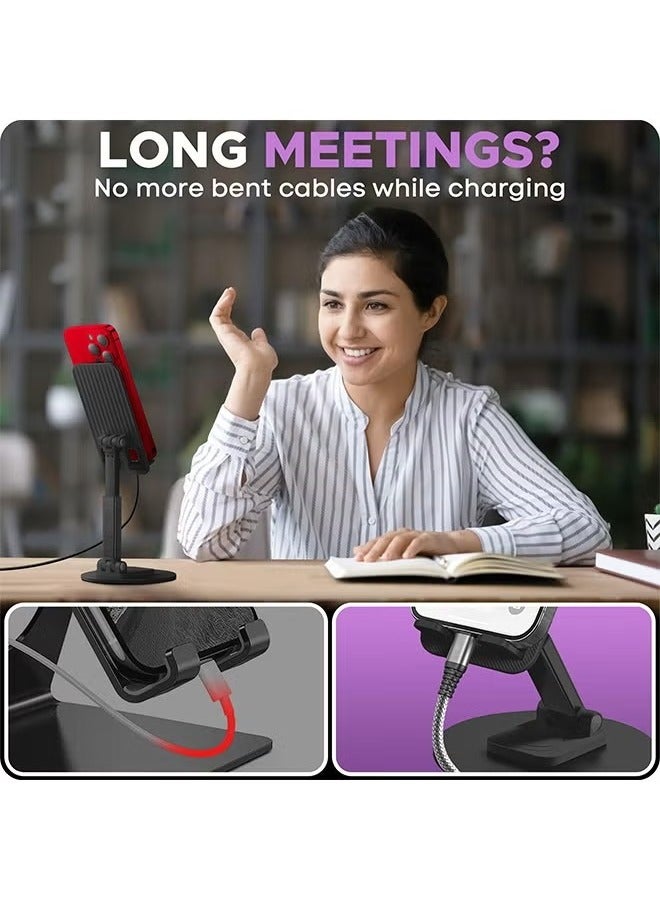 HIAS Adjustable iPhone Holder Stand - Foldable Phone Stand for Desk & Office, Compatible with iPhone 16/15 Series, Galaxy S24/S23, Xiaomi, HONOR & Most Smartphones - Sturdy & Portable - Image 2