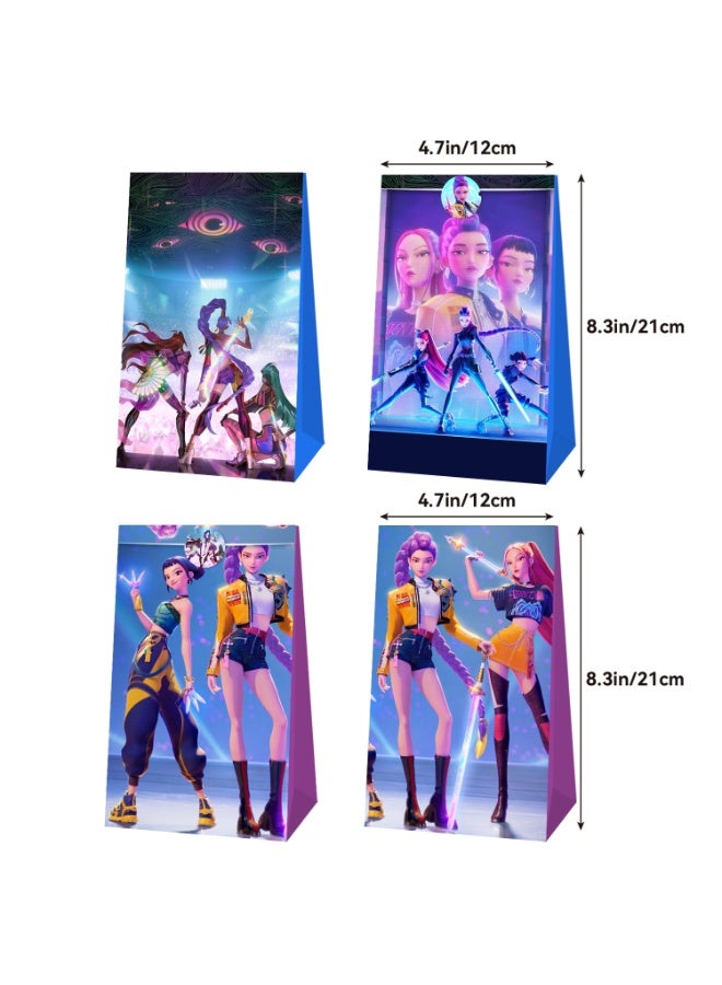 إيلوفهابرتي أكياس هدايا حفلات KPop Demon Hunters مع ملصقات – 12 كيس حلوى HUNTR/X + 12 ملصق دائري، أكياس هدايا مقاس 21×12 سم لحفلات أعياد الميلاد K/DA، أكياس هدايا، أكياس هدايا KPop Demon Hunters للأطفال والفتيات - Image 3