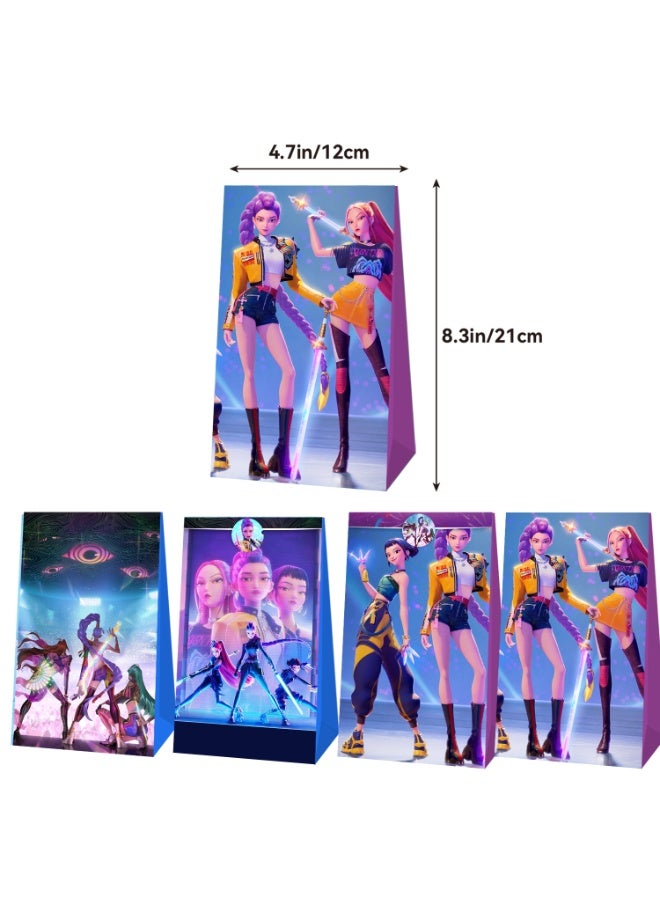 إيلوفهابرتي أكياس هدايا حفلات KPop Demon Hunters مع ملصقات – 12 كيس حلوى HUNTR/X + 12 ملصق دائري، أكياس هدايا مقاس 21×12 سم لحفلات أعياد الميلاد K/DA، أكياس هدايا، أكياس هدايا KPop Demon Hunters للأطفال والفتيات - Image 4
