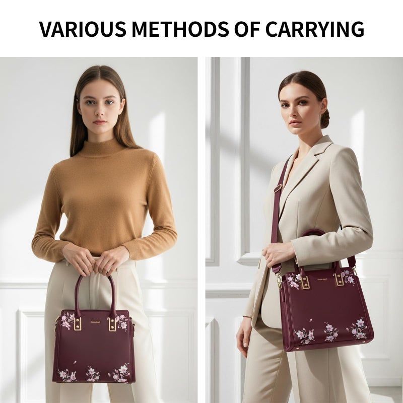 Pomelo Best Red Purses and Handbags for Women PU Leather, Top Handle Satchel Floral Tote Shoulder Bag with Adjustable Strap for ladies - Image 2
