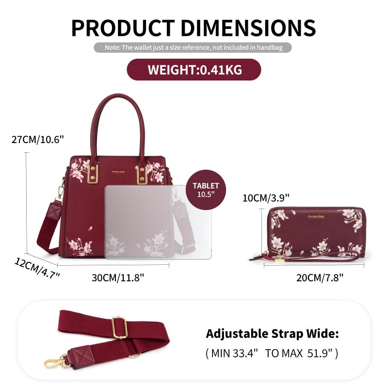 Pomelo Best Red Purses and Handbags for Women PU Leather, Top Handle Satchel Floral Tote Shoulder Bag with Adjustable Strap for ladies - Image 4