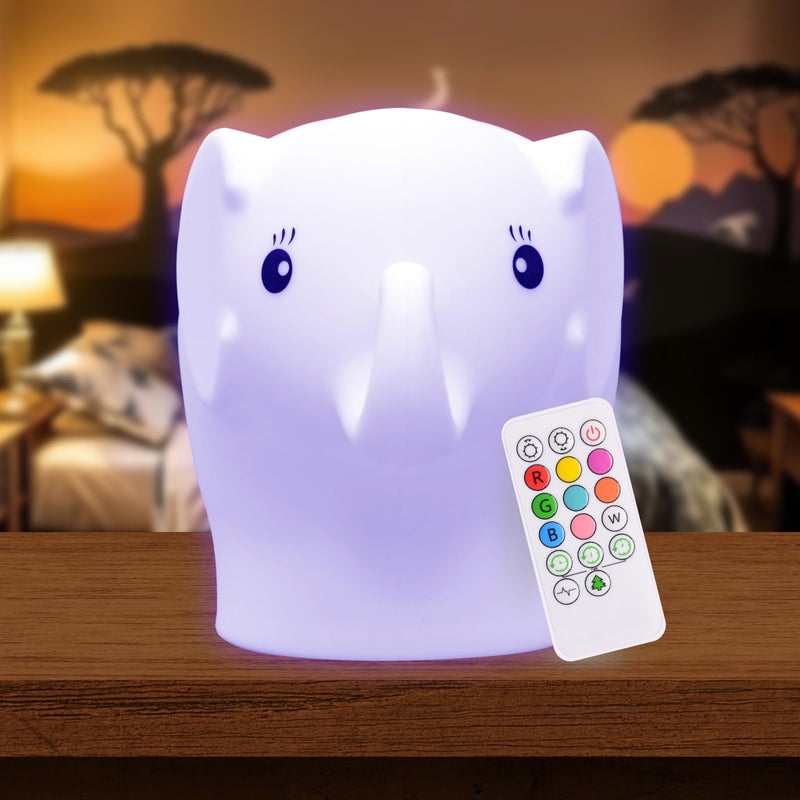 Lumipets Remote Control Silicone Night Light for Kids Elephant Design with 9 Soft Colors Sleep Timer Rechargeable BatteryOperated Lamp for Bedroom Baby Nursery Toddler Girls Boys