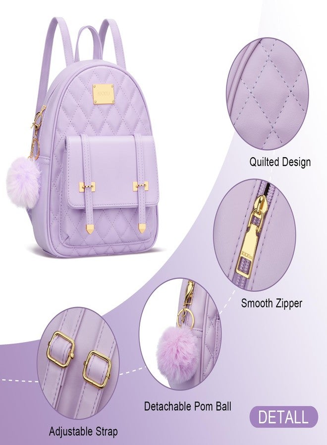 كي كي شو حقيبة ظهر صغيرة للبنات من KKXIU، مصنوعة من الجلد النباتي المبطن، حقيبة ظهر صغيرة للنساء، حقيبة كتب عصرية (بنفسجي) - Image 5