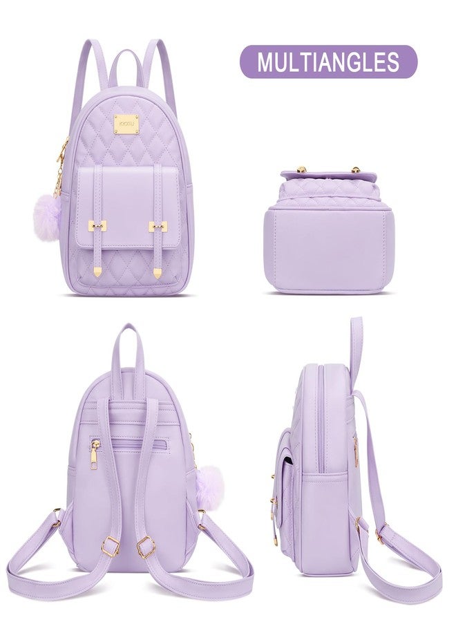 كي كي شو حقيبة ظهر صغيرة للبنات من KKXIU، مصنوعة من الجلد النباتي المبطن، حقيبة ظهر صغيرة للنساء، حقيبة كتب عصرية (بنفسجي) - Image 4
