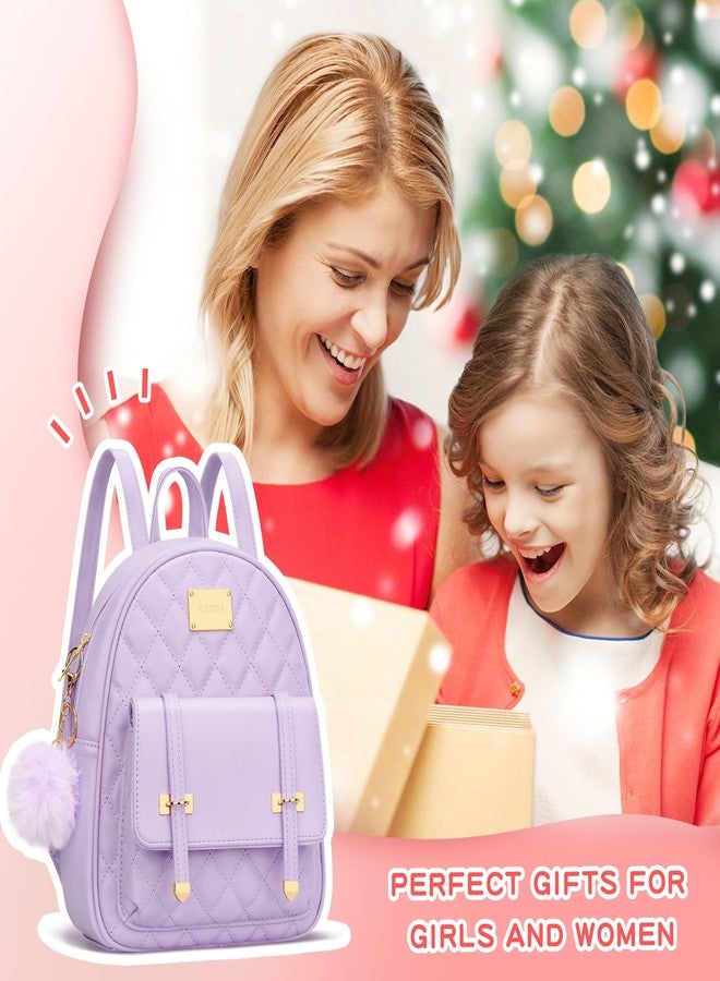 كي كي شو حقيبة ظهر صغيرة للبنات من KKXIU، مصنوعة من الجلد النباتي المبطن، حقيبة ظهر صغيرة للنساء، حقيبة كتب عصرية (بنفسجي) - Image 2