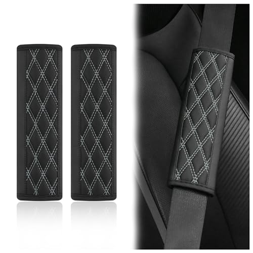 wedfish 2PCS Car Seat Belt Cover PadsLeather Seatbelt Covers Protect Shoulder and Neck Car Accessories InteriorUniversal Car Seat Strap Pads Car Decorations for Most Cars Trucks BlackGray - Image 1