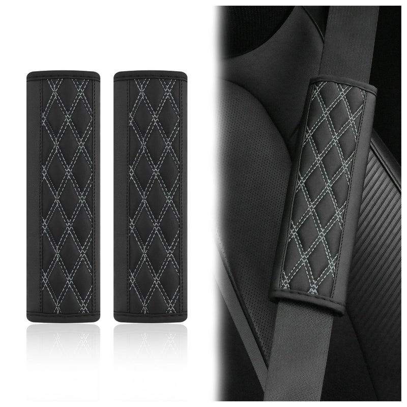 wedfish 2PCS Car Seat Belt Cover PadsLeather Seatbelt Covers Protect Shoulder and Neck Car Accessories InteriorUniversal Car Seat Strap Pads Car Decorations for Most Cars Trucks BlackGray - Image 3