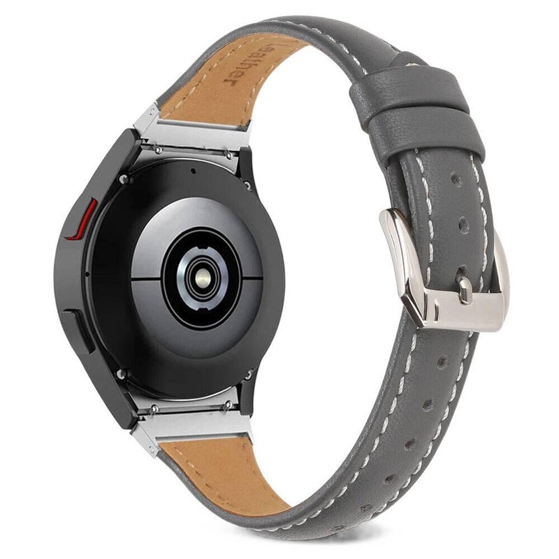 سوار ساعة ذكية سوار جلدي كلاسيكي متوافق مع Samsung Galaxy Watch 5 Pro بملاءمة قابلة للتعديل وحزام بديل باللون رمادي قابل للتعديل - Image 1