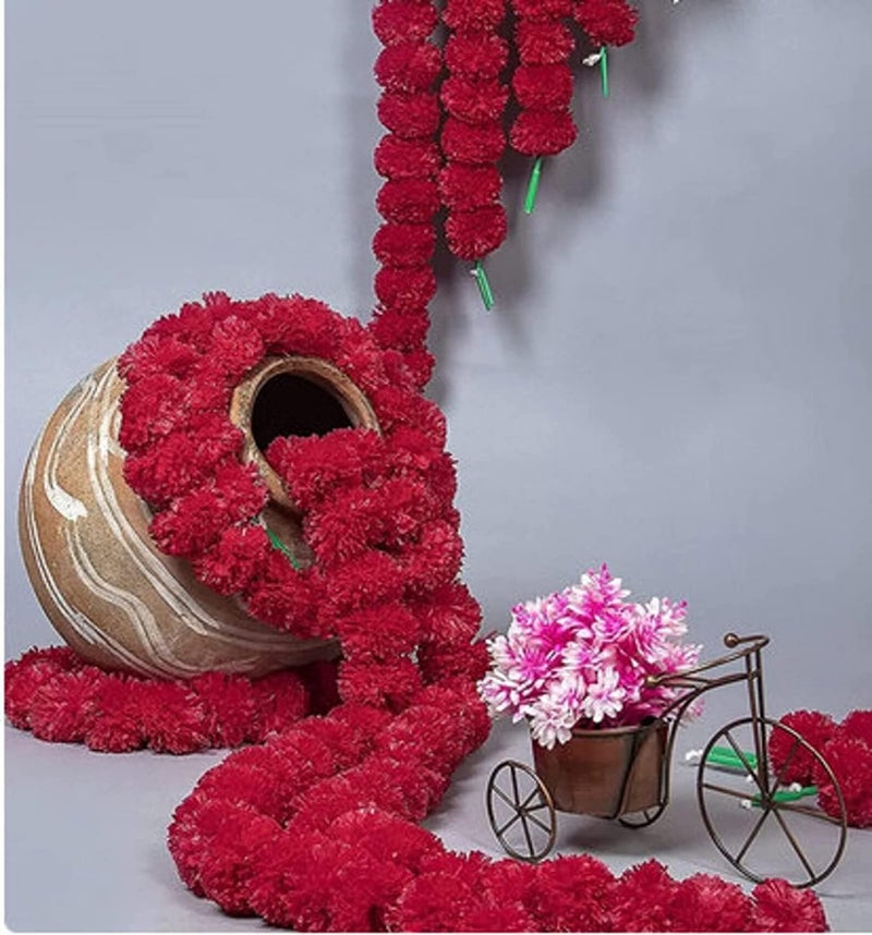 Abhaas 10 Pcs Decorative Marigold Garland Mala Artificial Flower Handmade Genda Phool Long for Decoration,Home,Wedding,Festivals,Durga Pooja,Diwali,Ganesh Chaturthi (4.2-4.5 Ft/Rani / 10pc),6 cm - Image 5