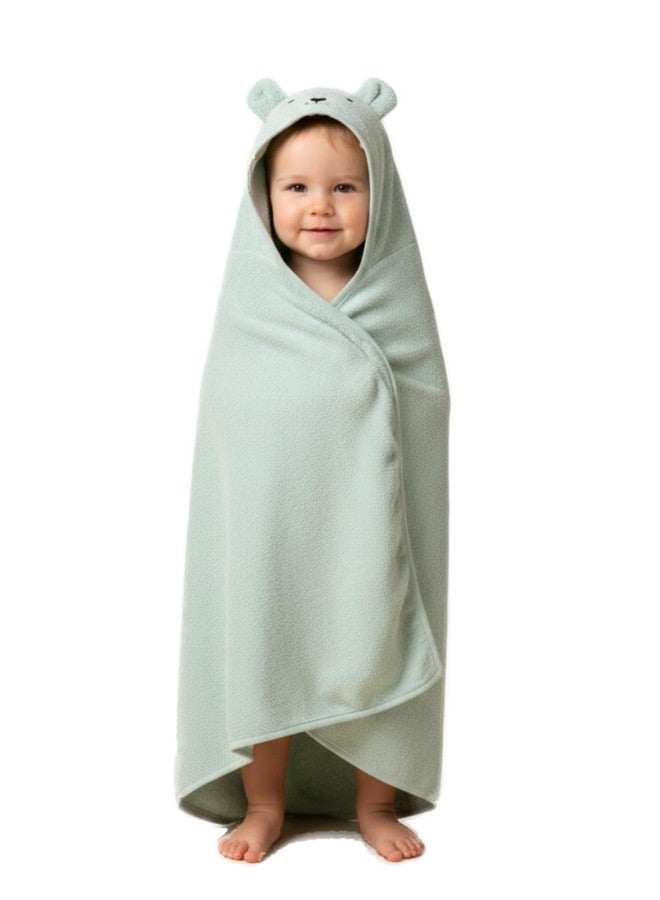 CREEVA Cuddle Baby/Kids Hooded Bath Towel in Pastel Green – Soft Bamboo Cotton with Cute Cartoon Face & 3D Ears 100% Bamboo Cotton, Super Absorbent Bath Wrap for Newborns & Toddlers | (0-5 Years) - Image 1